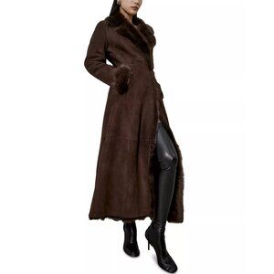 Banana Republic Genuine Toscana Shearling Coat Long Maxi Coat Dark Brown Size S